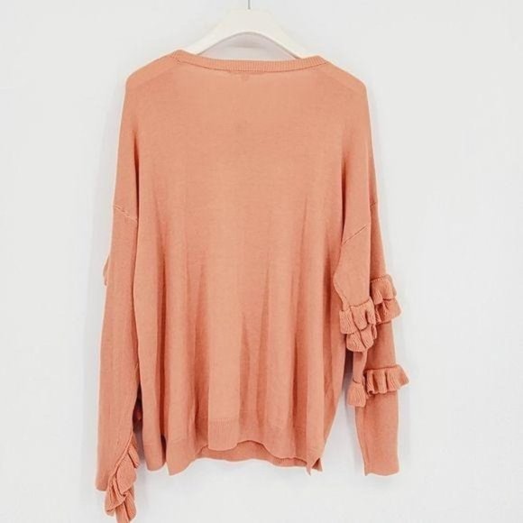 Gianni Bini Myra Salmon Peach French Twist Ruffle Long Sleeve Sweater Large 12 - Picture 4 of 11
